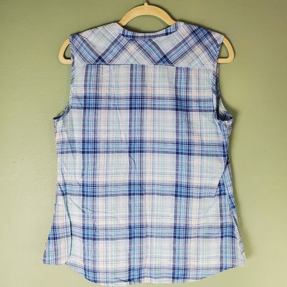 Eddie Bauer Womens Blue Plaid Sleeveless Lightweight Top Size Medium Outdoor - Picture 2 of 8